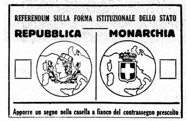 1946, Domenica 2 Giugno - Referendum fra Monarchia e Repubblica